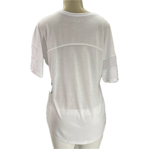 Marc New York XL White Semi-Sheer V-Neck Curved Hem Short Mesh Inlay Sleeve Tee - Picture 4 of 6
